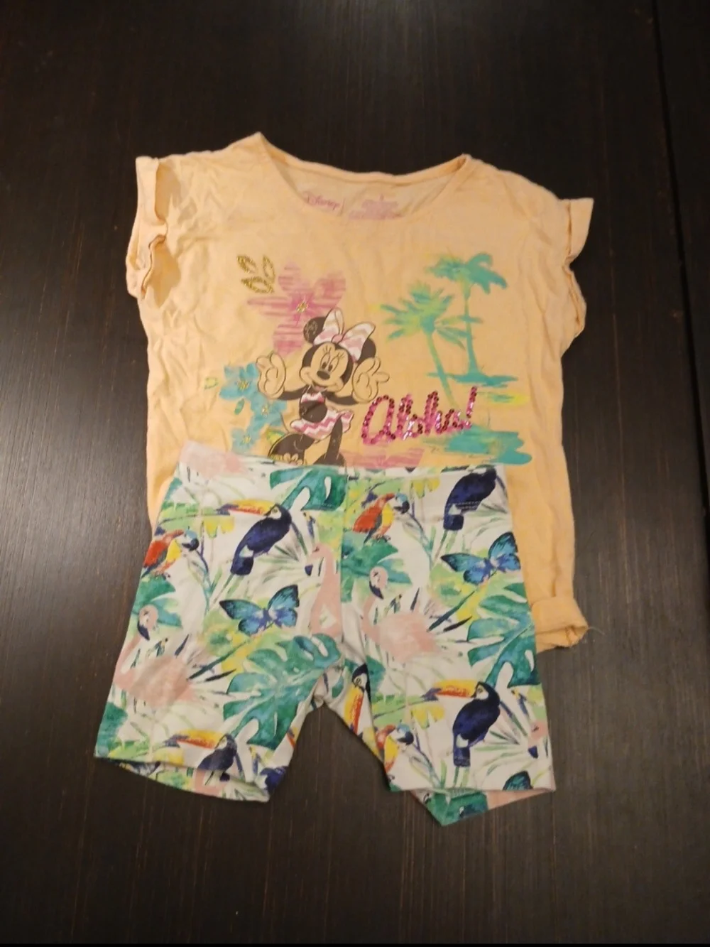 Girls Assorted Graphic Tee & Shorts Bundle - Unicorn, Minnie & Tropical Prints